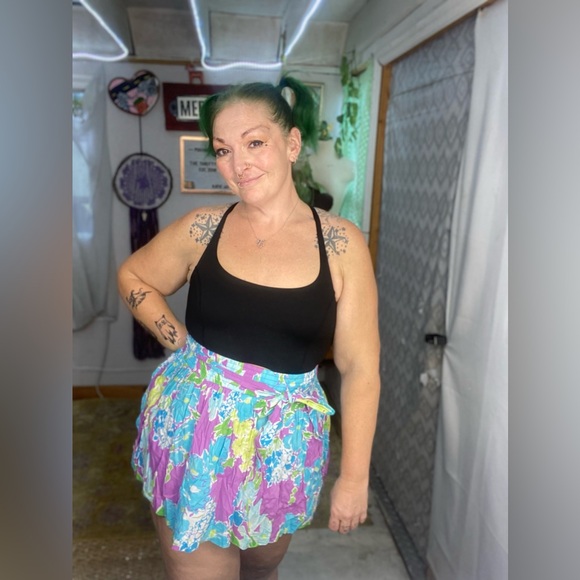 Aeropostale Y2K Purple Teal Floral Belted Lightweight Skirt Size Medium - Picture 2 of 15